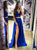 Sweep Train Blue Evening Dresses with Slit