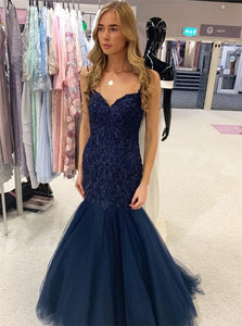 Mermaid Navy Blue Prom Dresses