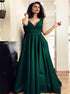 Dark Green A Line Satin Appliques Floor Length Prom Dresses LBQ1921