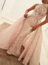 Mermaid High Neck Detachable Train Lace Prom Dress LBQ2041
