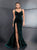 A Line High Slit Sweep Train Velvet Prom Dresses 