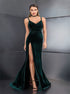 High Slit Green Velvet Prom Dress LBQ1174