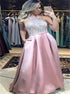 Halter A Line Beaded Floor Length Satin Prom Dresses LBQ2613