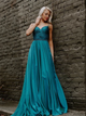 Sweep Train Blue Evening Dresses