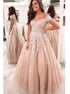 Off Shoulder Lace Appliques A Line Tulle Prom Dresses LBQ2002