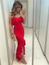 Red Ruffles Spaghetti Straps Mermaid Satin Prom Dresses LBQ1510