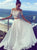 A Line Off Shoulder White Lace Top Short Sleeves Satin Prom Dresses