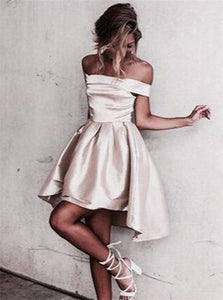 Champagne Above Knee Satin Pleats Evening Dresses