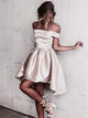 Champagne Above Knee Satin Pleats Evening Dresses