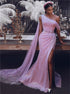 Sparkly One Shoulder Slit Sequins Prom Dress LBQ0948