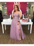 A Line Spaghetti Straps Appliques Tulle Prom Dresses LBQ2675