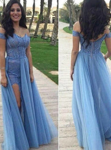 A Line Off the Shoulder Chiffon Beadings Prom Dresses
