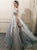 Ball Gown Off the Shoulder Sweep Train Grey Tulle Prom Dress with Appliques