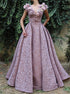 Ball Gown V Neck Satin Prom Dress with Appliques LBQ1255