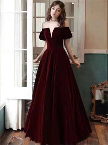 Burgundy Short Sleeves Sweep Train Prom Dresses with Pleats