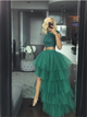 High Low Zipper Green Evening Dresses