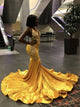 Sweep Train Golden Evening Dresses
