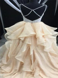 Criss Cross Floor Length Tulle Prom Dresses