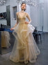 V Neck A Line Tulle Rhinestone Prom Dresses LBQ1655