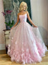 A Line Pink Tulle Applique Prom Dress LBQ1011