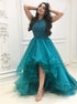 Halter High Low Organza with Beadings Prom Dress LBQ1020