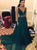 A Line V Neck  Dark Green Chiffon Prom Dresses