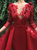 A Line Red Scoop Tulle Long Sleeves Appliques Prom Dresses