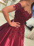 Ball Gown Sleeveless Off the Shoulder Satin Prom Dress With Applique LBQ2456