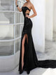 Sweetheart Sheath Slit Sleeveless Sequins Prom Dresses