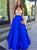 A Line V Neck Beadings Satin Open Back Prom Dresses