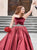 Burgundy Satin and Velvet Prom Dresses with Sweep Train