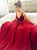 A Line Burgundy V Neck Chiffon Beadings Prom Dresses