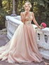 Blush Pink Spaghetti Straps Tulle Beading Sweetheart Prom Dresses LBQ1609