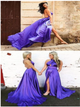 A Line Criss Cross Purple Satin Slit Prom Dresses 