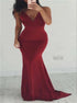 Mermaid V Neck Backless Spaghetti Straps Satin Prom Dress LBQ3017