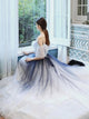 A Line Spaghetti Straps Tulle Blue Prom Dresses 