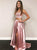 A Line Spaghetti Straps V Neck Two Piece Satin Prom Dresses