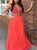 A Line Red Sleeveless Prom Dresses with Sweep Train