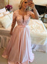 Scoop Floor Length Appliques Satin Prom Dress LBQ0776