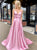 A Line Spaghetti Straps V Neck Pink Satin Prom Dresses