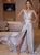 A Line Silver Halter Split Chiffon Prom Dresses 