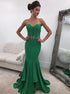 Mermaid Sleeveless Sweetheart Ruffles Sweep Train Satin Prom Dresses LBQ1128