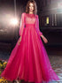 A Line Bateau Long Sleeves Beadings Tulle Prom Dress LBQ0533