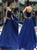 Sweep Train Sleeveless Navy Blue Prom Dresses