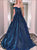 A Line Blue Off the Shoulder Satin Shimmering Prom Dresses 