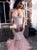 Rhinestones Pink Mermaid Tulle Prom Dresses 