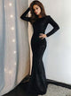 Mermaid Bateau Long Sleeves Black Sequined Prom Dress LBQ3158
