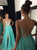 A Line Chiffon Turquoise Side Slit V Neck Rhinestones Open Back Prom Dresses