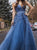 A Line V Neck Beaded Appliques Tulle Prom Dresses