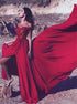 A Line Off the Shoulder Red Appliques Chiffon Prom Dress with Slit LBQ2840
